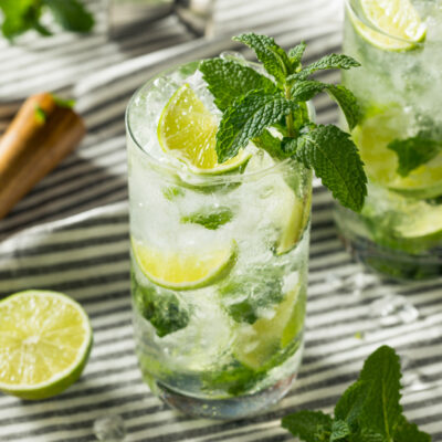 Refreshing Mint and LIme Mojitos with Rum and Soda Water