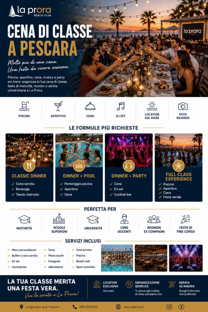 Cena di classe a Pescara sul mare con piscina aperitivo cena e DJ set presso La Prora